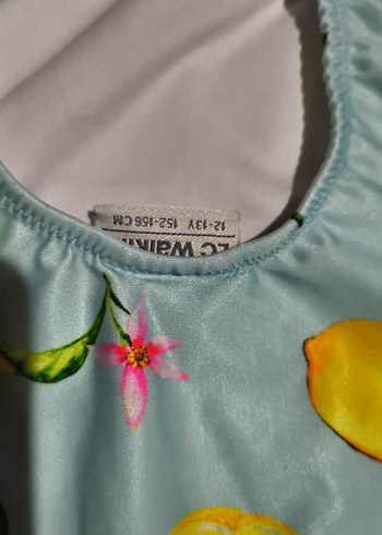 12-13 Yaş Beden sarı Renk Kız Çocuk Renkli Limon Desenli Fırfırlı Mayo