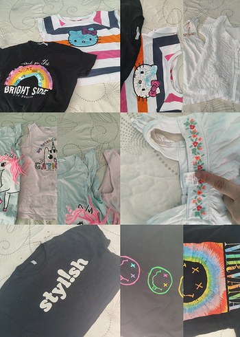 Kız Çocuk Renkli Payetli Tişört çoklu ürün - Görsel 9