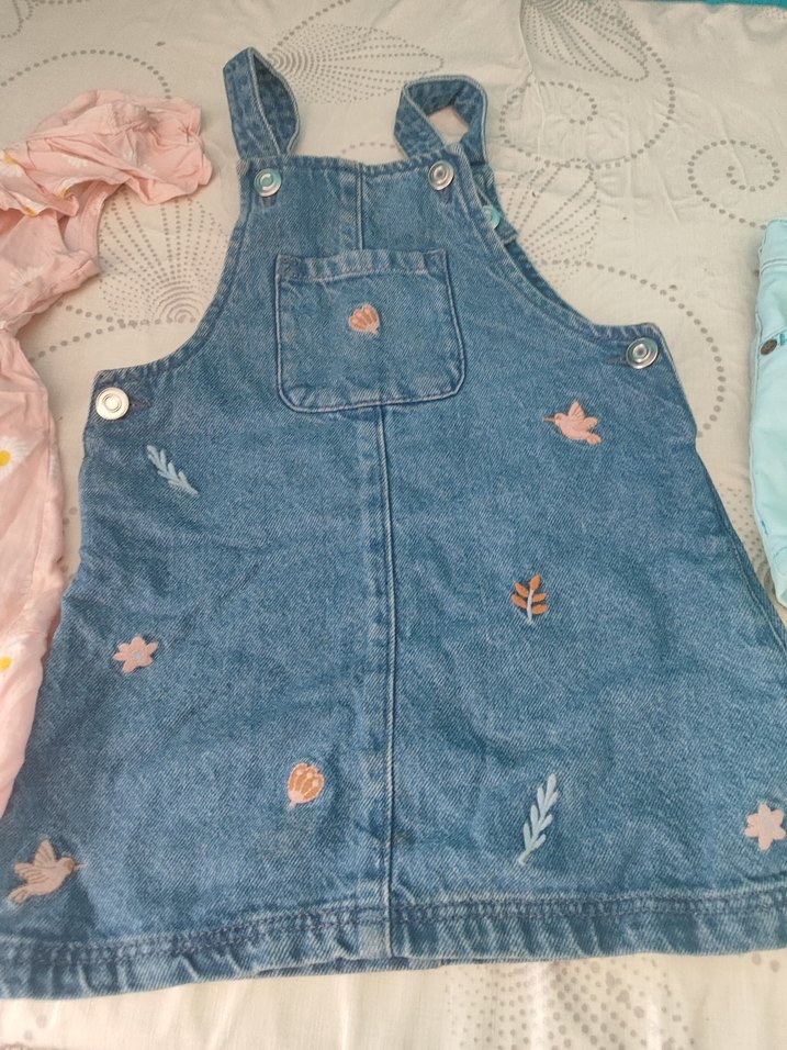 Nakışlı Mavi Kız Denim Salopet - Görsel 2