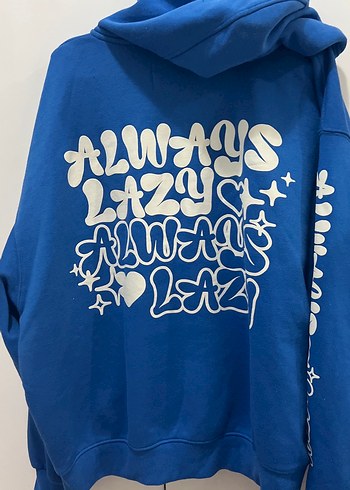 s Beden Bershka Mavi Fermuarlı Kapüşonlu Erkek Sweatshirt