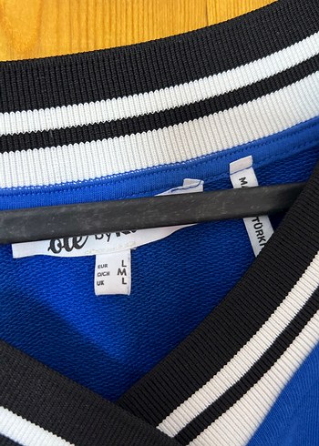 l Beden mavi Renk Koton Mavi V Yakalı Baskılı Kadın Sweatshirt