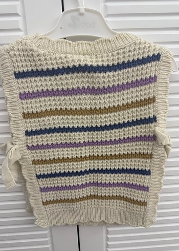 Çizgili Örgü Kolsuz Mini Çocuk Süveter - Görsel 3