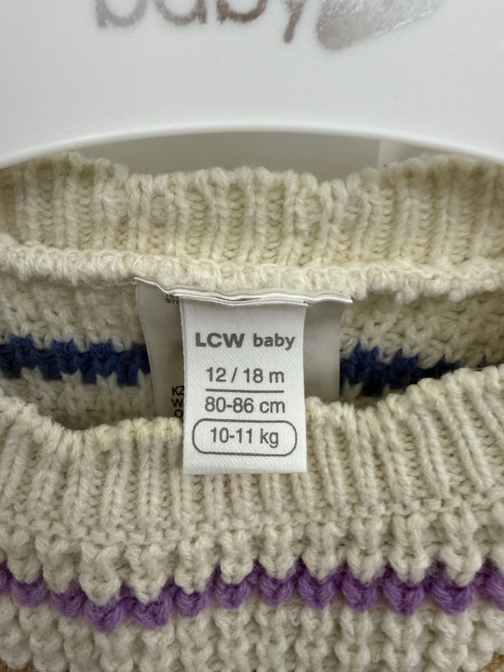 Çizgili Örgü Kolsuz Mini Çocuk Süveter - Görsel 2