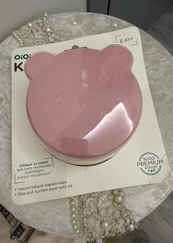 Vakum Tabanlı Kapaklı Silikon Mama Kabı - Pembe