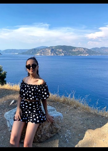 Siyah Puantiyeli Mini Plaj Takım
