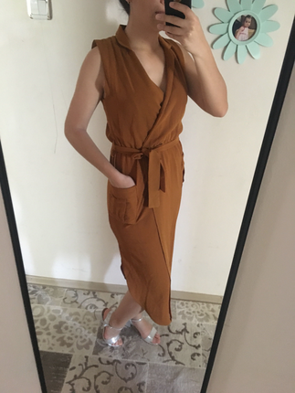 Diğer Kiremit Rengi Beli Lastikli Elbise