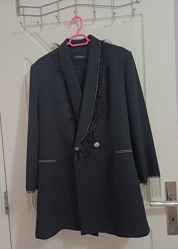 Siyah Uzun Kadın Blazer Ceket