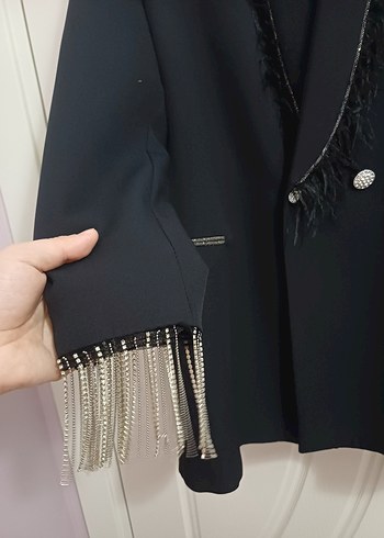 48 Beden Siyah Uzun Kadın Blazer Ceket