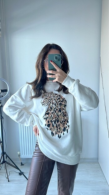 Sweatshirt Leopar Desen Şardonlu