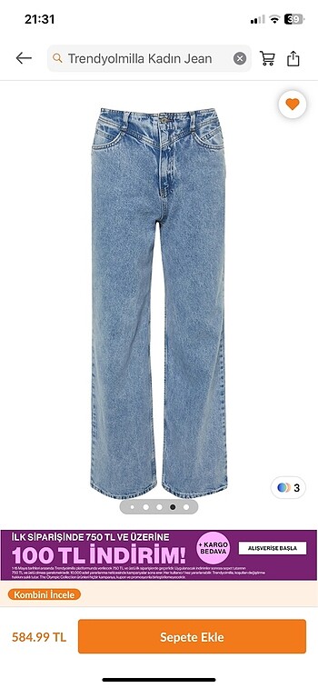 34 Beden Trendyolmilla mavi jeans