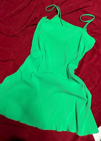 Zara Yeşil Pliseli Mini Elbise - Görsel 2
