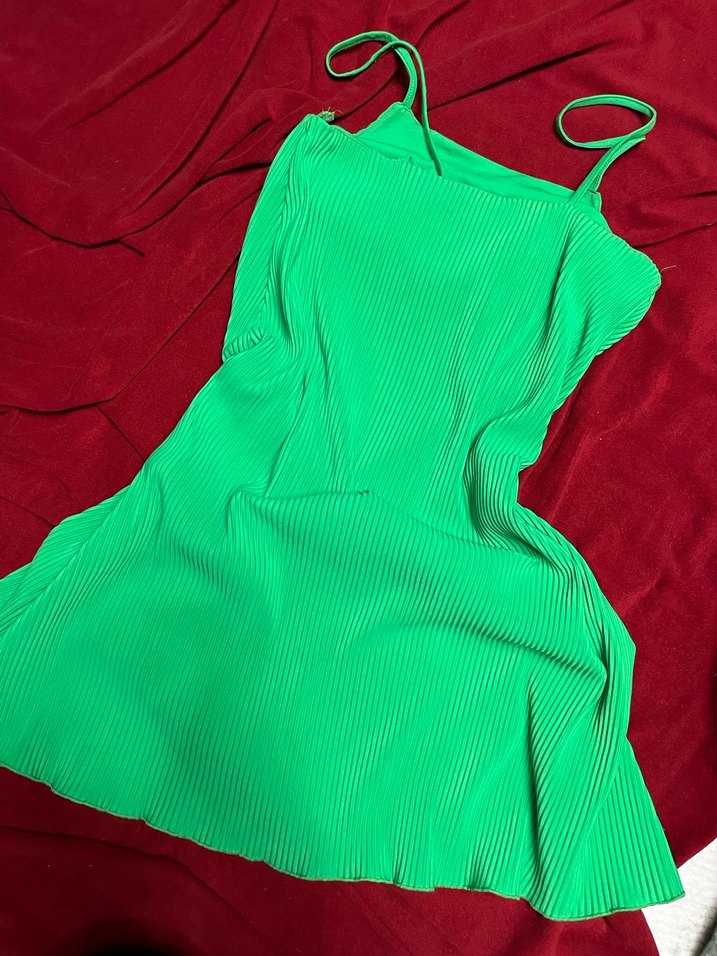 Zara Yeşil Pliseli Mini Elbise - Görsel 2