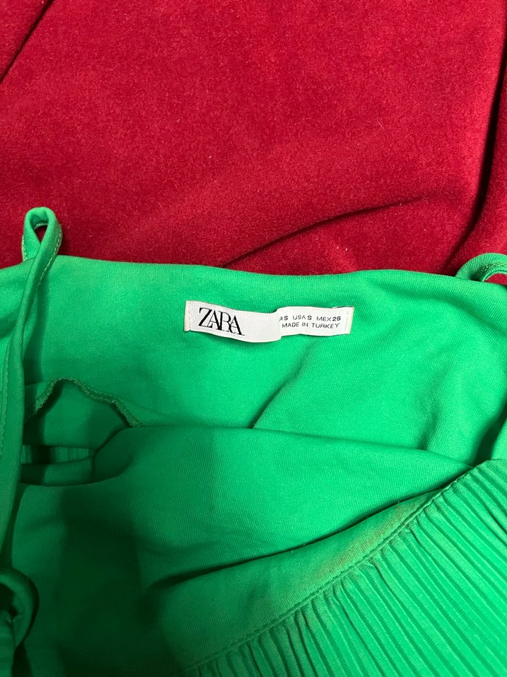 Zara Yeşil Pliseli Mini Elbise - Görsel 3