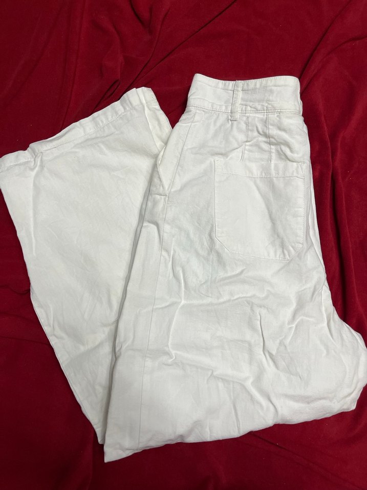 Zara Beyaz Keten Rahat Kesim Pantolon - Görsel 4