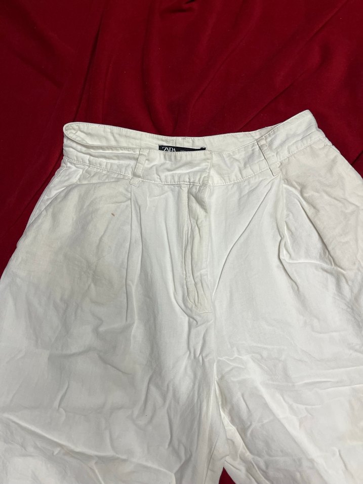 Zara Beyaz Keten Rahat Kesim Pantolon - Görsel 3