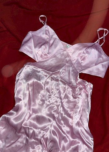 Bershka pembe saten mini elbise - Görsel 4