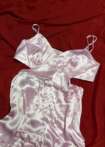 Bershka pembe saten mini elbise - Görsel 2