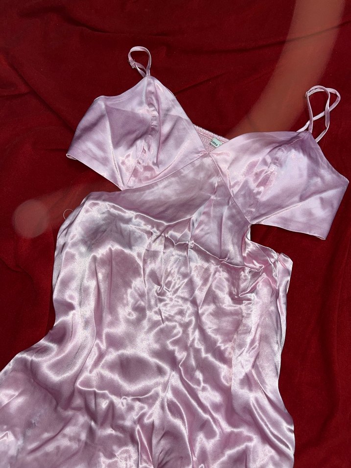 Bershka pembe saten mini elbise - Görsel 4