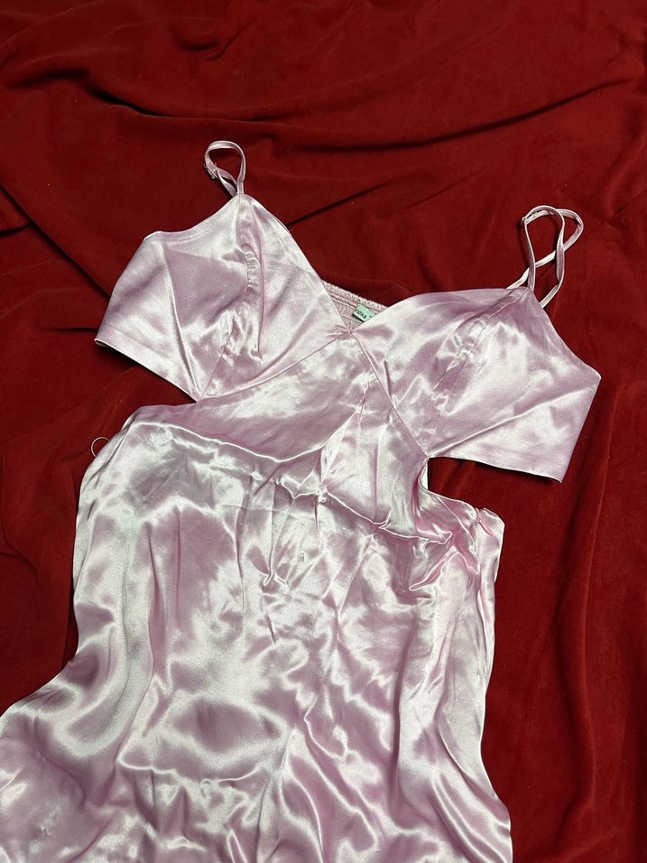 Bershka pembe saten mini elbise - Görsel 2