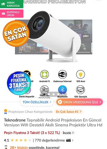 Teknodrone Taşınabilir Android Projeksiyon
