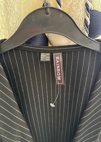 Kadın Siyah Çizgili Midi Blazer Ceket - Görsel 5