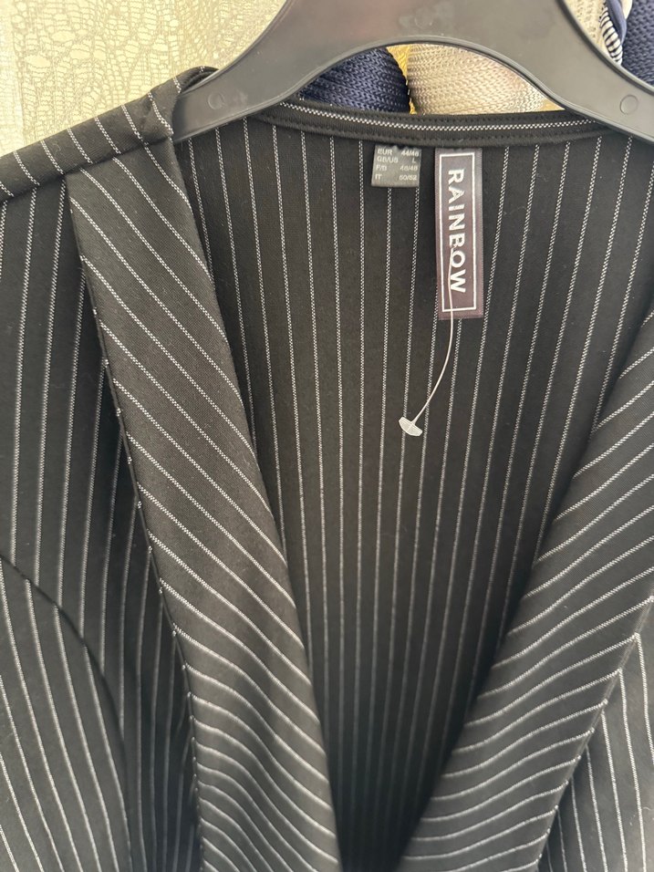 Kadın Siyah Çizgili Midi Blazer Ceket - Görsel 3