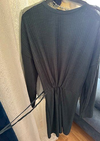 Zümrüt yeşiliKadın Piliseli Uzun Kollu Elbise - Görsel 4