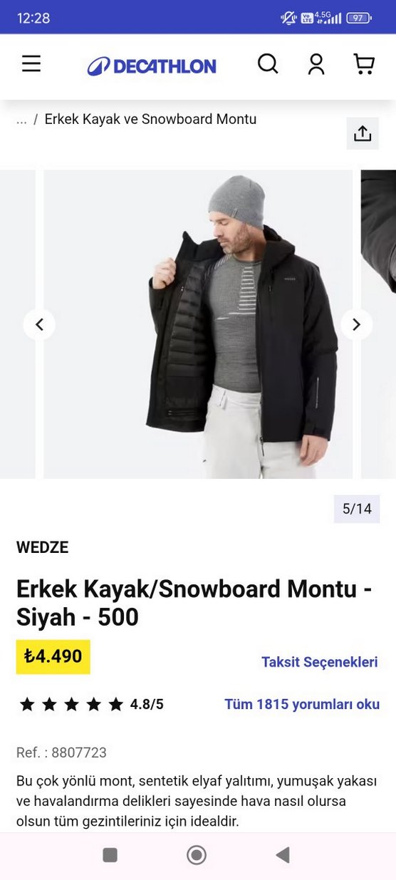 WEDZE Siyah Erkek Kayak/Snowboard Montu L.beden - Görsel 5