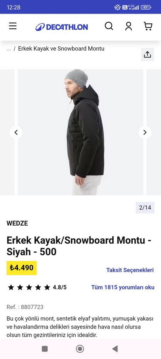 WEDZE Siyah Erkek Kayak/Snowboard Montu L.beden - Görsel 2