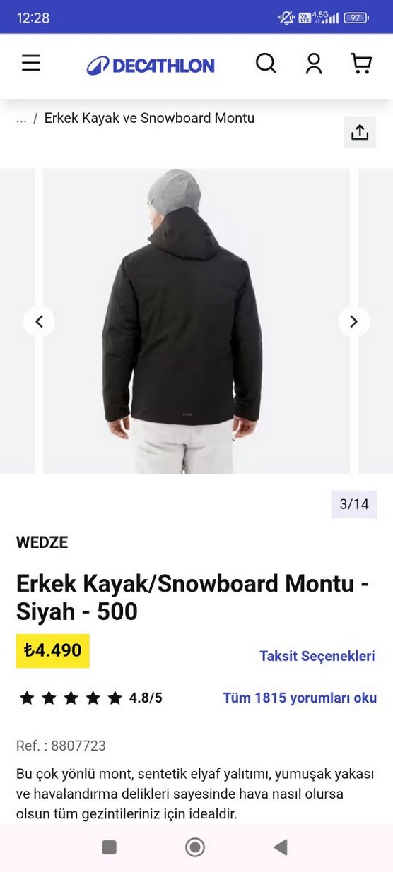 WEDZE Siyah Erkek Kayak/Snowboard Montu L.beden - Görsel 3