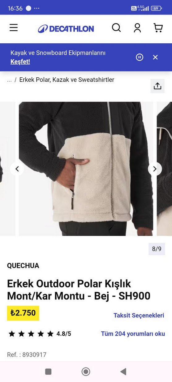 Quechua Erkek Outdoor Polar Kışlık Mont L.beden - Görsel 3