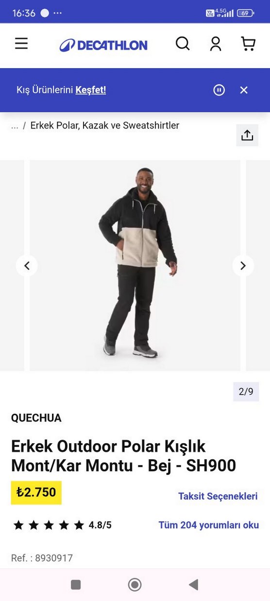 Quechua Erkek Outdoor Polar Kışlık Mont L.beden - Görsel 2