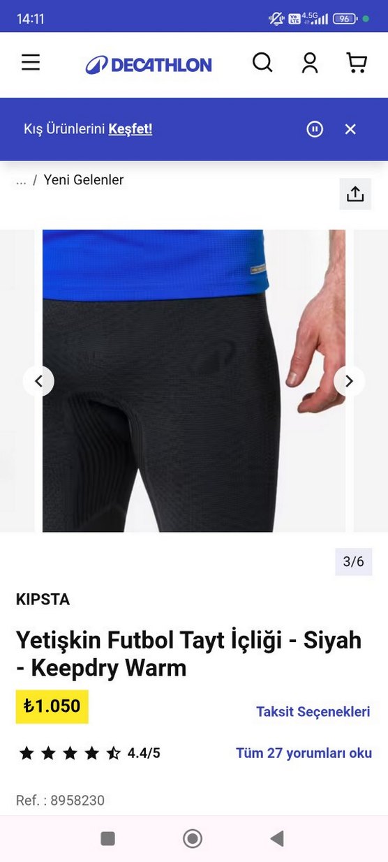 Kipsta Siyah Yetişkin Futbol Tayt İçliği XL.beden - Görsel 2