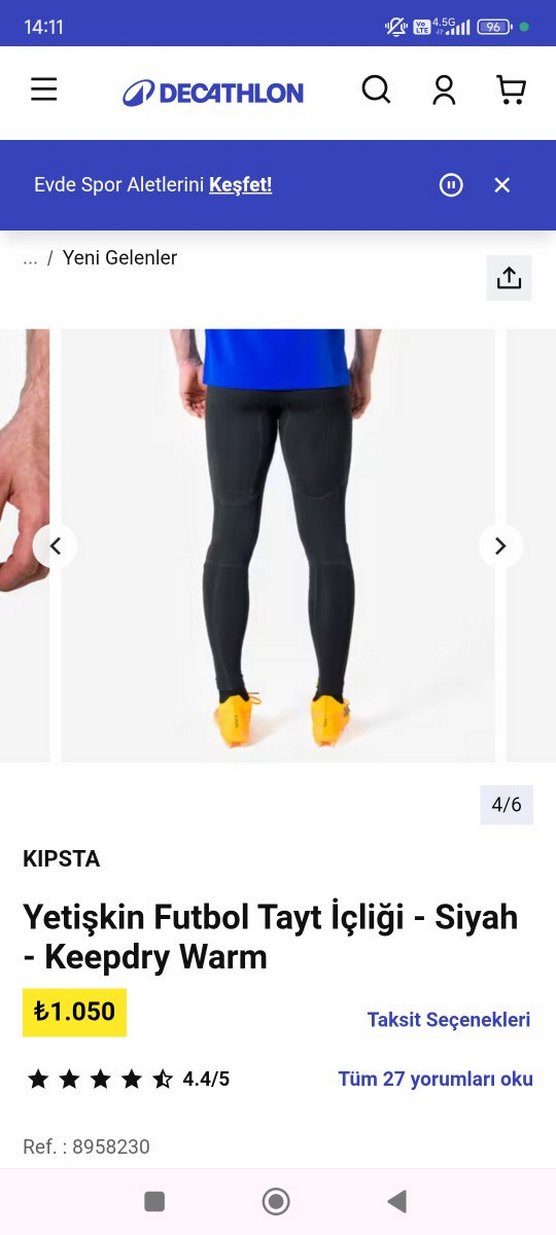 Kipsta Siyah Yetişkin Futbol Tayt İçliği XL.beden - Görsel 3