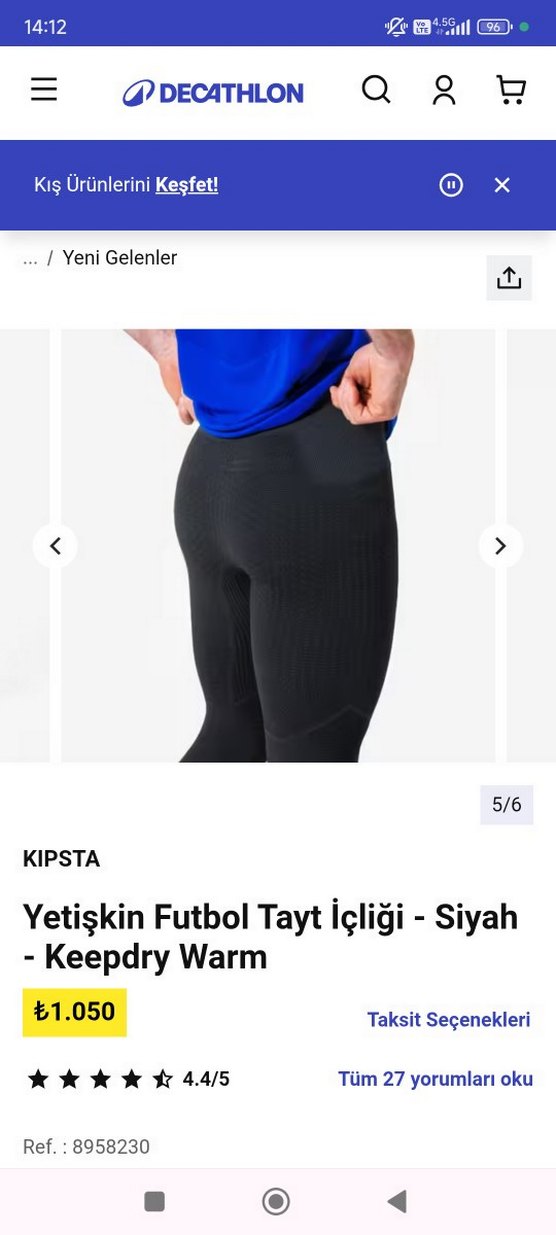 Kipsta Siyah Yetişkin Futbol Tayt İçliği XL.beden - Görsel 4