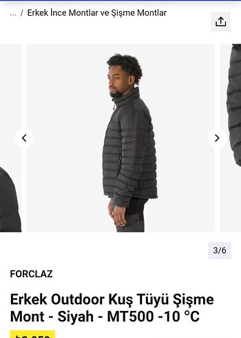 FORCLAZ Siyah Erkek Outdoor Kuş Tüyü Şişme Mont L.beden - Görsel 3