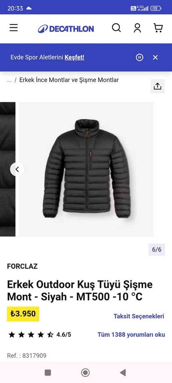 FORCLAZ Siyah Erkek Outdoor Kuş Tüyü Şişme Mont L.beden - Görsel 2