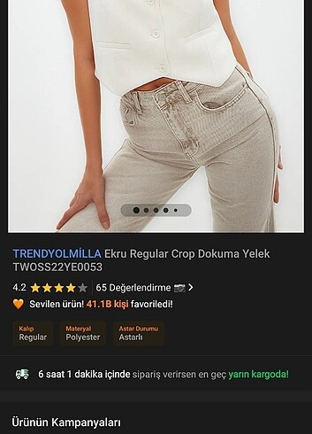 36 Beden beyaz Renk Ekru yelek