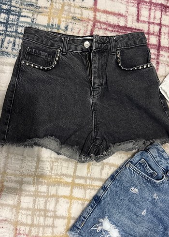 Kadın Renkli Salaş Mini Denim Şortlar - Görsel 3