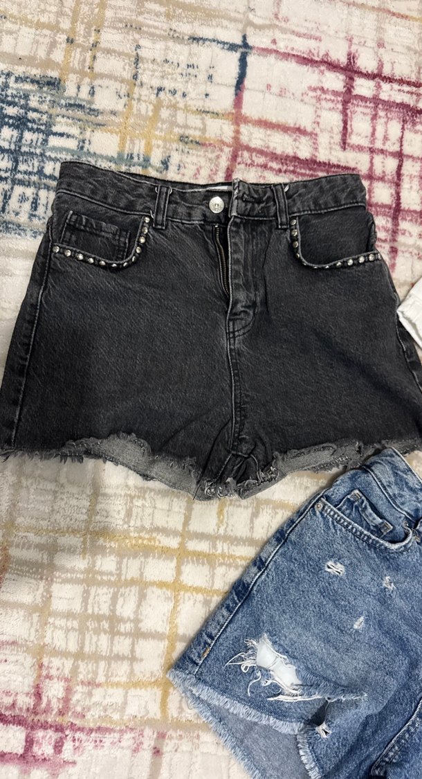 Kadın Renkli Salaş Mini Denim Şortlar - Görsel 3