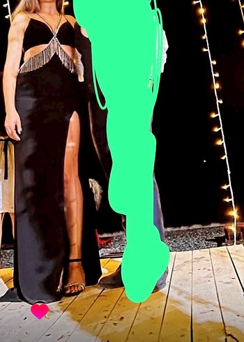 Siyah Uzun Drapeli Strappy Abiye Elbise - Görsel 2