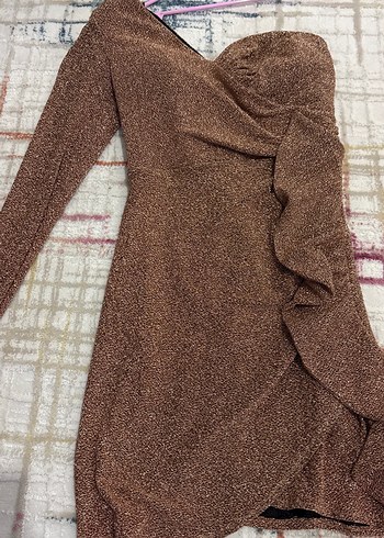 Kahverengi Drapeli Uzun Kollu Abiye Elbise - Görsel 2