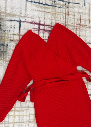 Kırmızı V Yaka Uzun Kollu Triko Kazak - Görsel 2