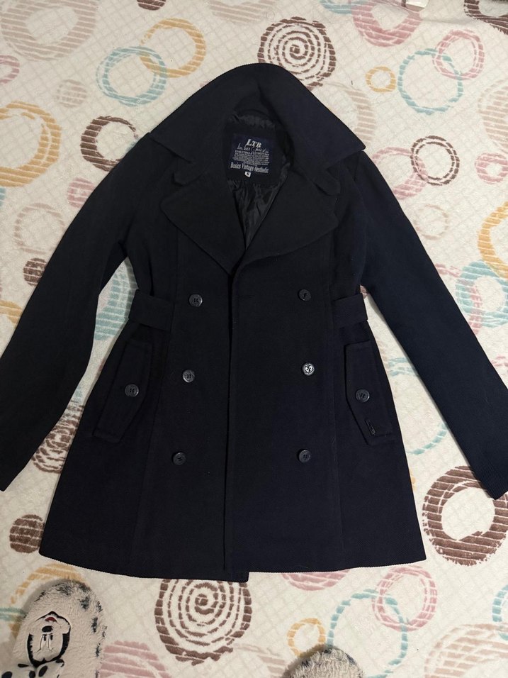 Lacivert düğmeli kadın kaban - Görsel 2