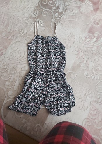 Gri Desenli Bohem yazlık Mini Tulum - Görsel 2