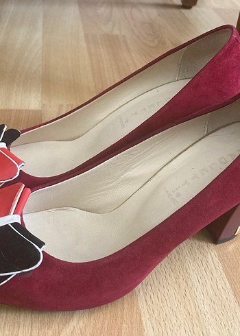Bordo Süet Tokalı Blok Topuklu Stiletto