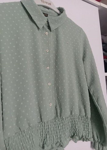 Düğmeli Uzun Kollu Gri Kadın Bluz - Görsel 3