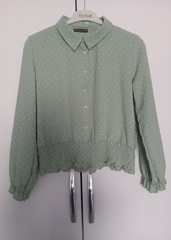 Düğmeli Uzun Kollu Gri Kadın Bluz - Görsel 2