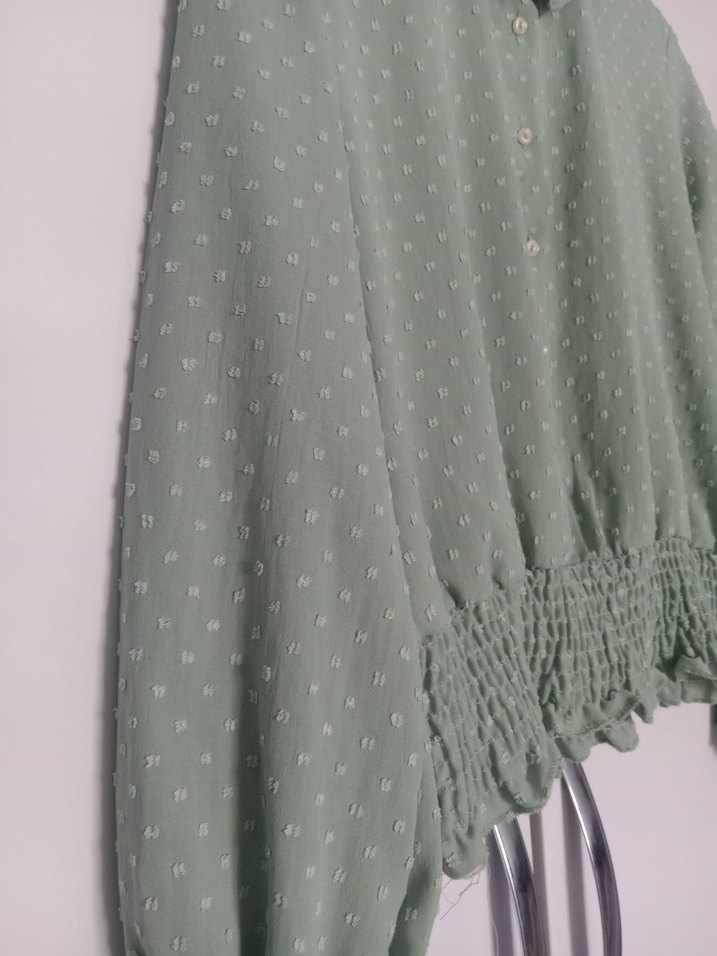 Düğmeli Uzun Kollu Gri Kadın Bluz - Görsel 4