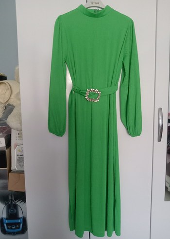 Diger Yeşil Pilili Uzun Kadın Elbise - Görsel 5